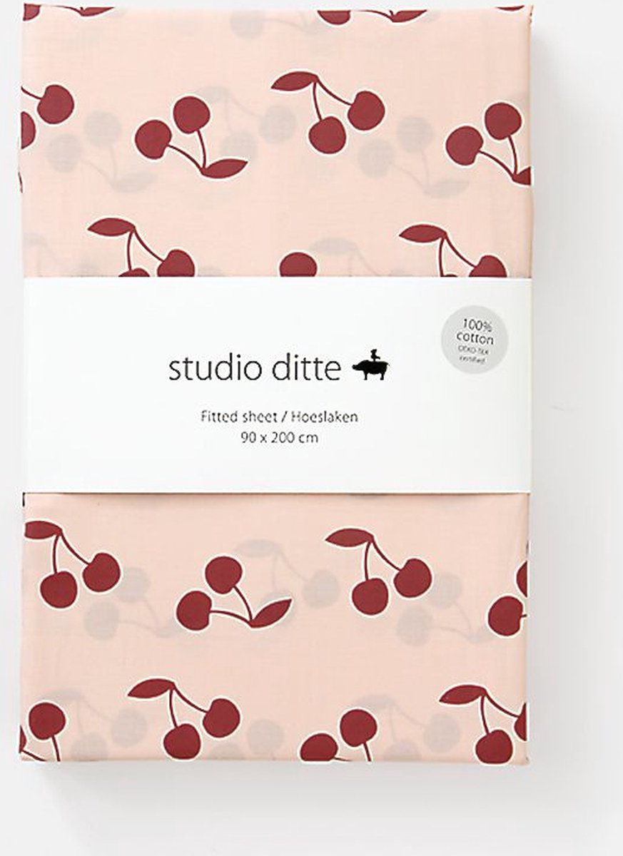 Studio Ditte Hoeslaken Kersen 90x200cm - Roze/Donkerrood