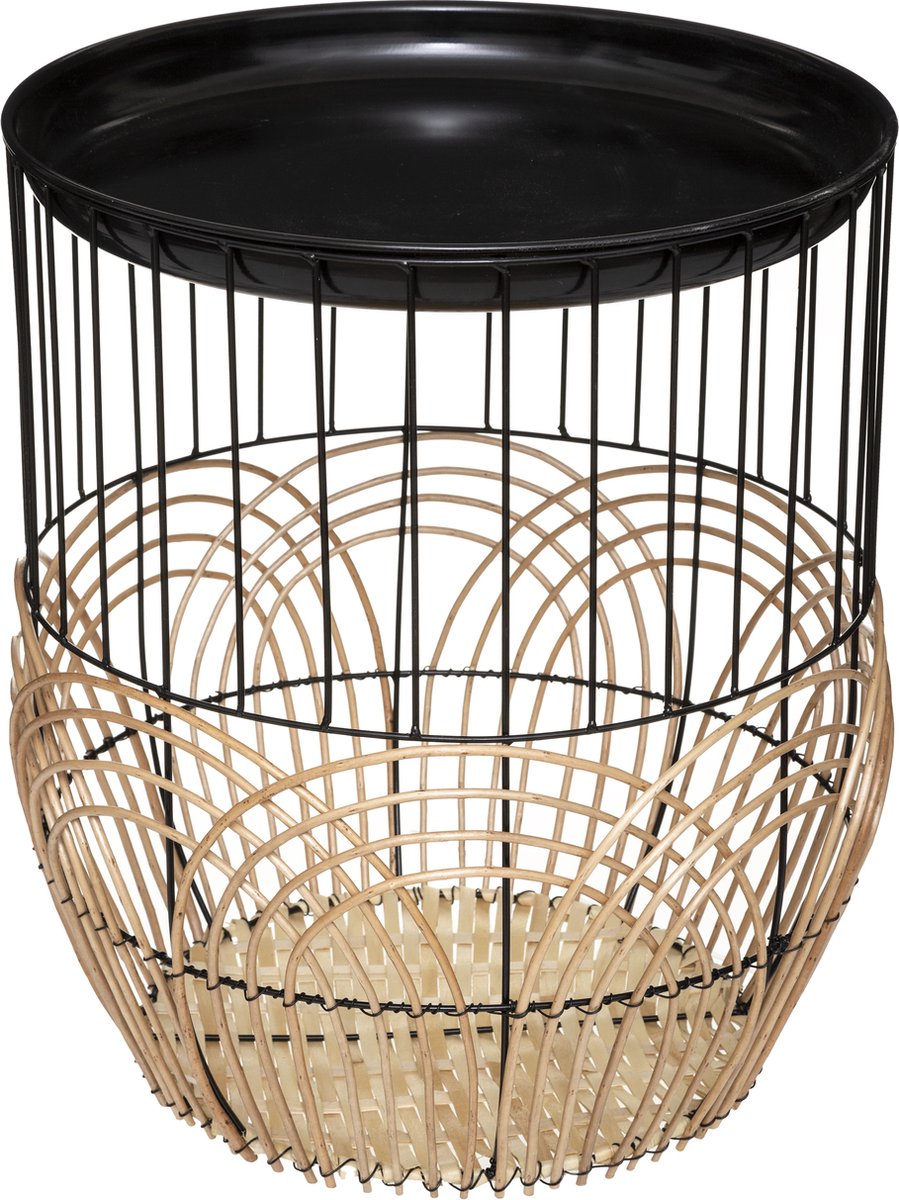 Atmosphera Side Tables - Metal and Rattan - Light Natural - Set of 2