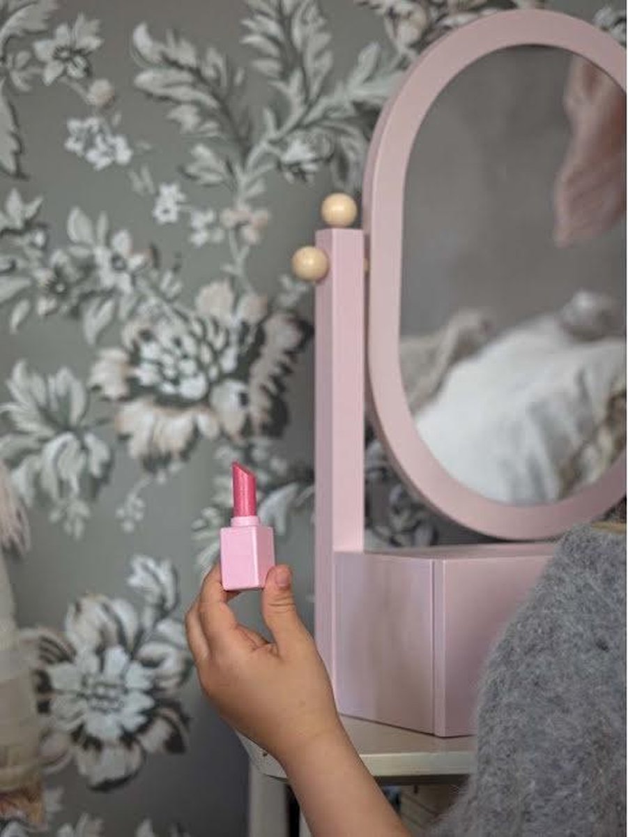 Jabadabado Coiffeuse en Bois avec Miroir de Maquillage pour Enfants - Ovale Autonome - Rose