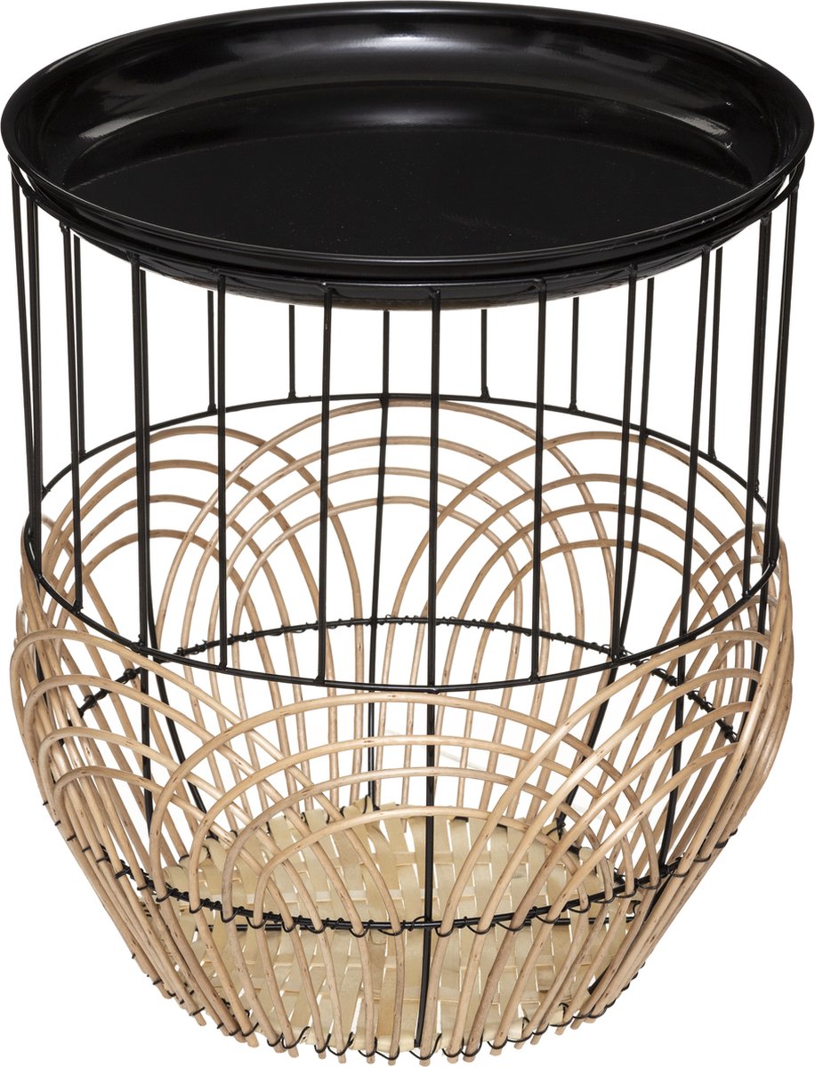 Atmosphera Side Tables - Metal and Rattan - Light Natural - Set of 2