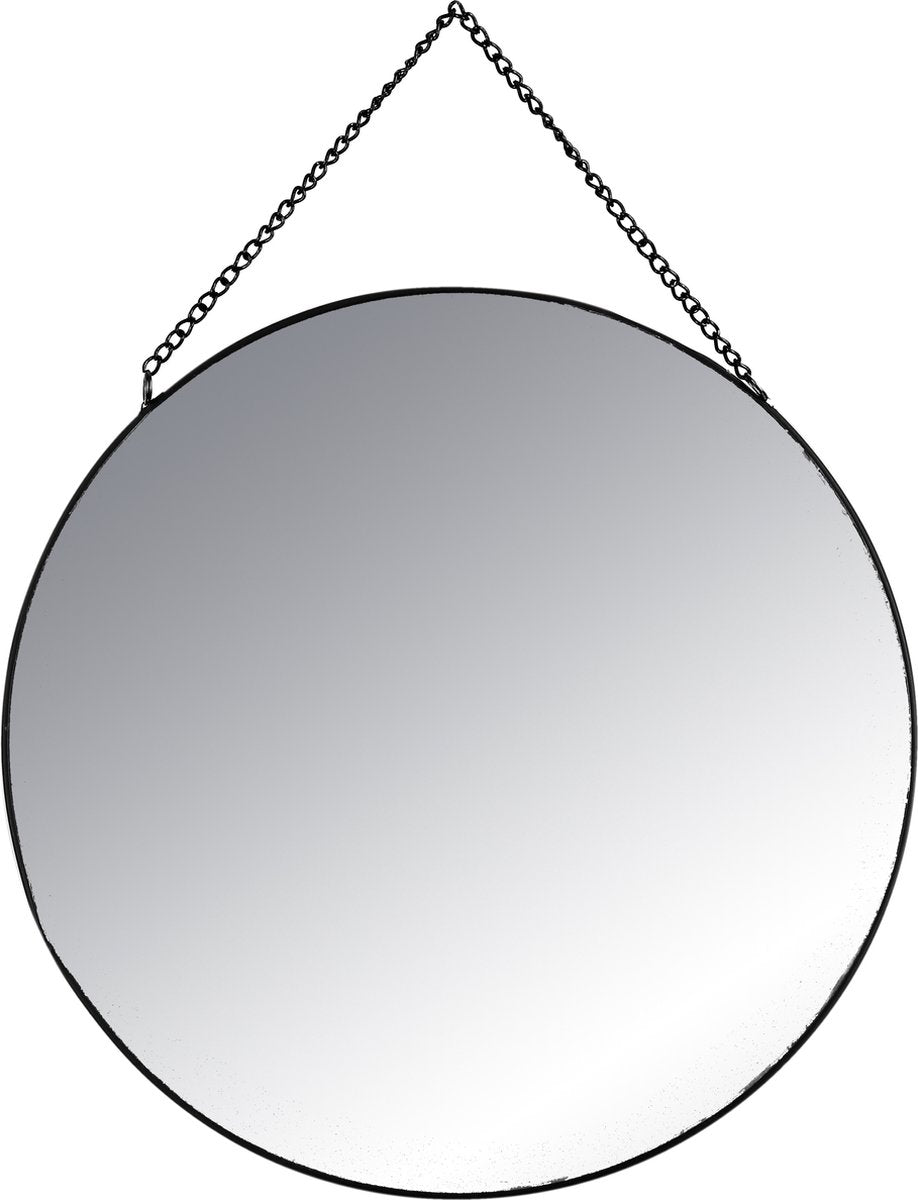 Ronde metalen spiegel met ketting - Set van 3 - zwart - Wandspiegel
