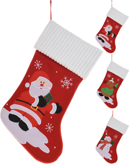 Lot de 3 chaussettes de Noël LUXE - Bas de Noël - 46 cm - Père Noël - Bonhomme de neige - Renne - Noël