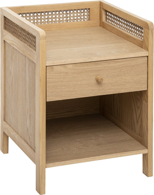 Atmosphera Arty Bedside table with drawer - Side table - Bedside table - Wood and wicker - Nightstand - Comode