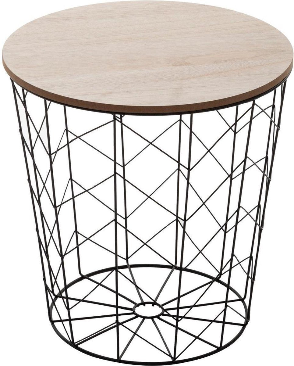 Atmosphera Table d'appoint Kumi - Table basse et rangements noirs - Métal - Corbeille métallique - Dia 39,5 H 41 cm