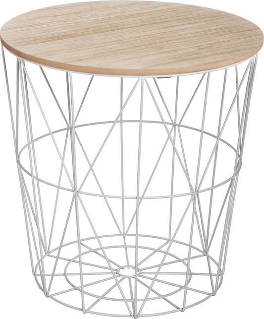 Atmosphera Table d'appoint Kumi - Table basse et rangements gris - Métal - Corbeille métallique - Dia 39,5 cm H 41 cm