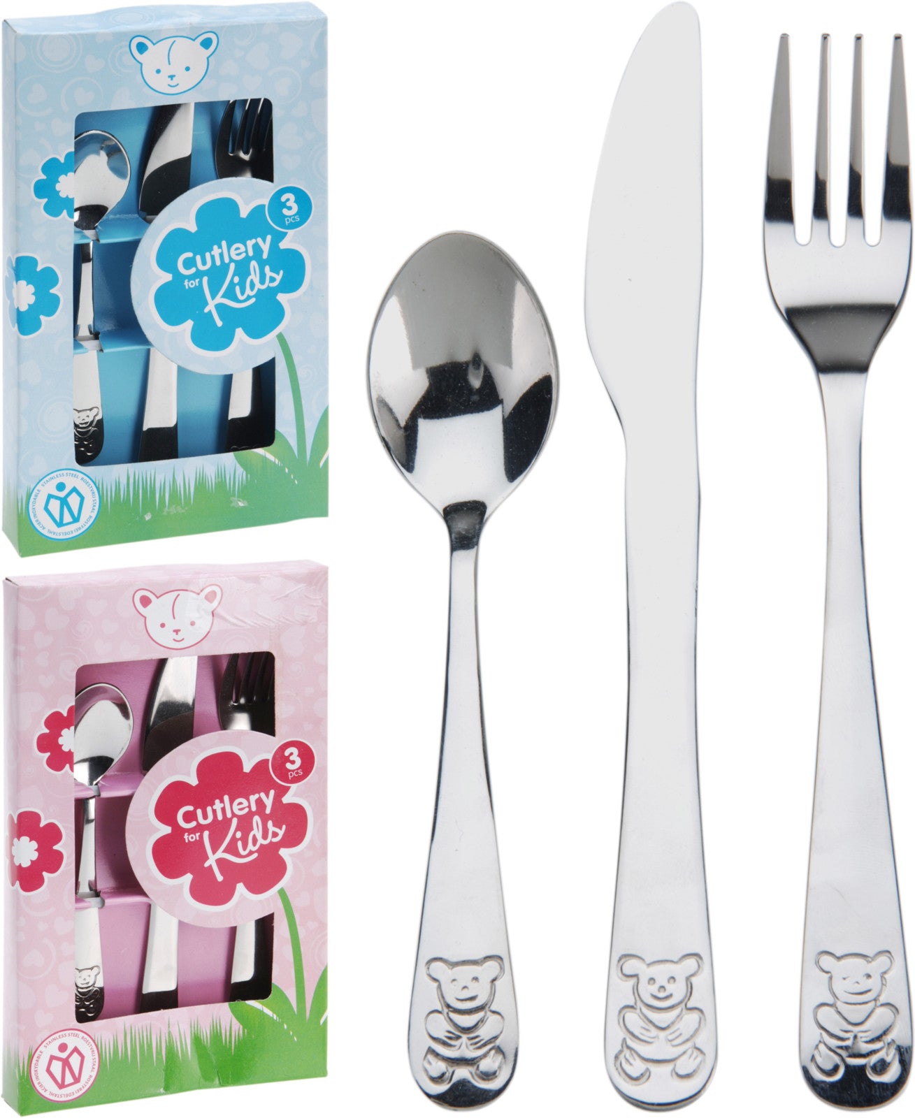 Children's cutlery set bear stainless steel - 3 pieces - Set of 2