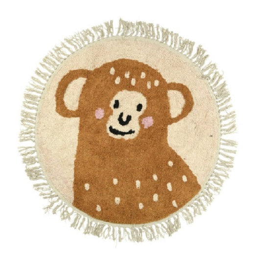 Monkey rug with fringes - Tufted cotton - Round - Dia 90 cm - Carpet