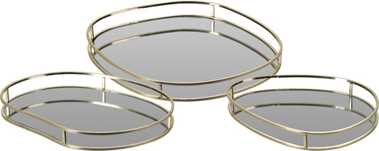 Coaster with mirror - Gold - 3 Pieces - Trays