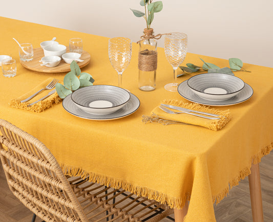 Atmosphera Maha tablecloth - Cotton - 250 x 150 cm - Ocher yellow