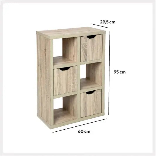 5Five Bookcase 6 Compartments + 3 drawers 60x29.5x95cm - Natural