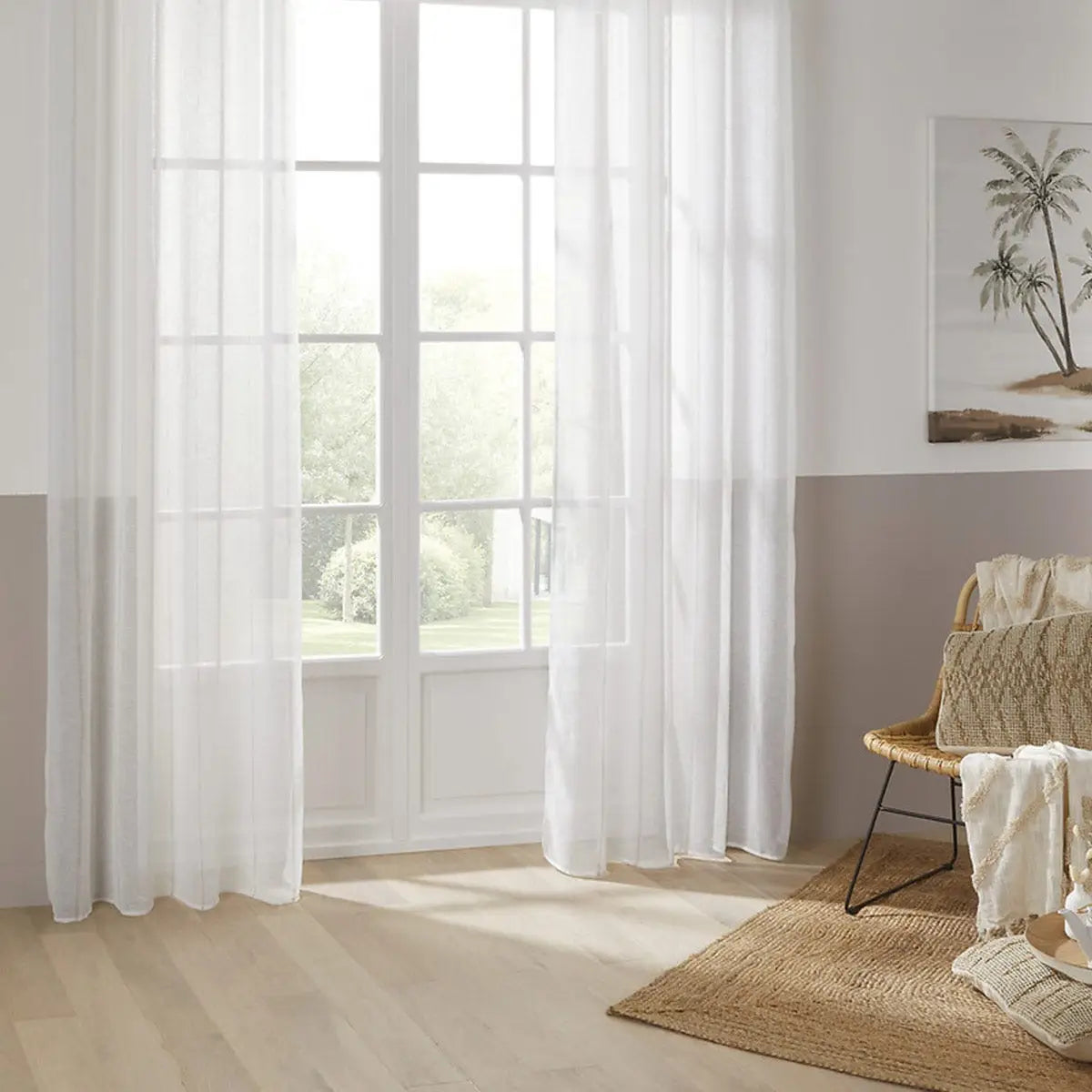 Atmosphera Nata Curtain - Ready made with rings - White - 140 x 260 cm