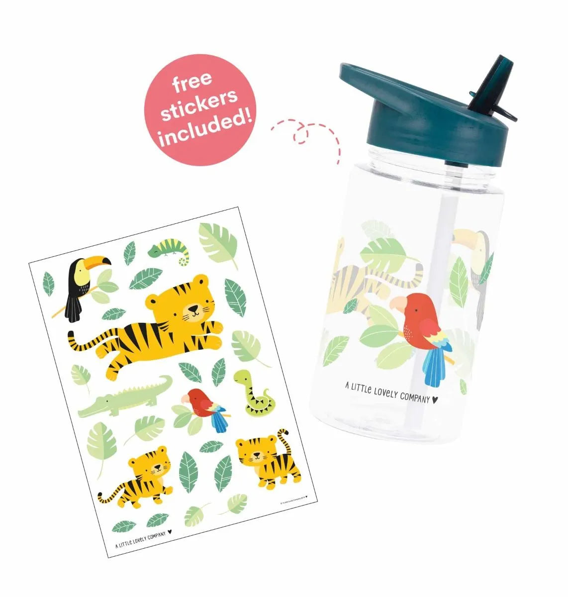 A Little Lovely Company Back to school set - Drinking bottle / 4 Snack boxes / Lunch box - Jungle tiger