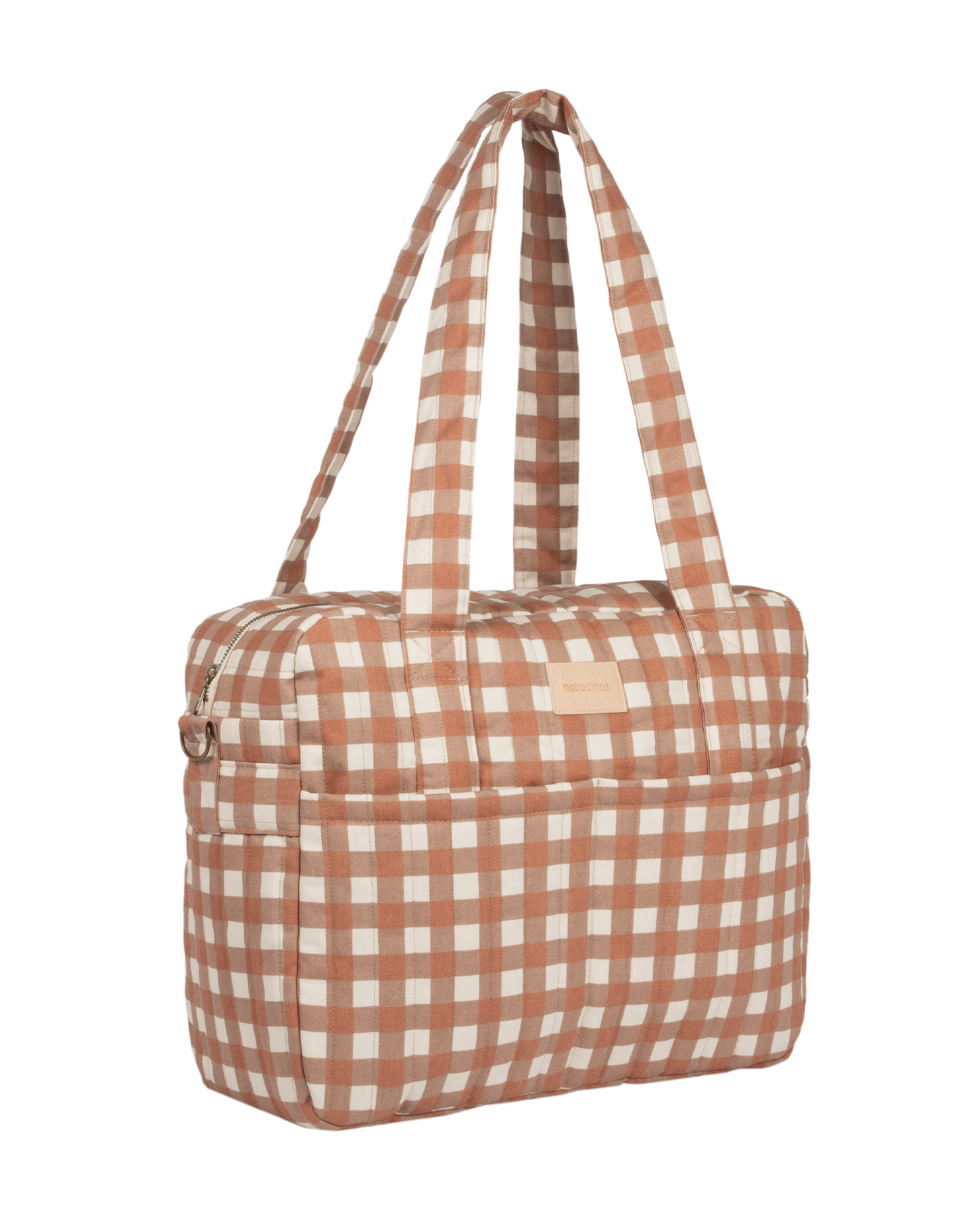 Nobodinoz Hyde Park Waterproof stroller bag - Diaper bag - Terracotta Checks - 38x33x16cm