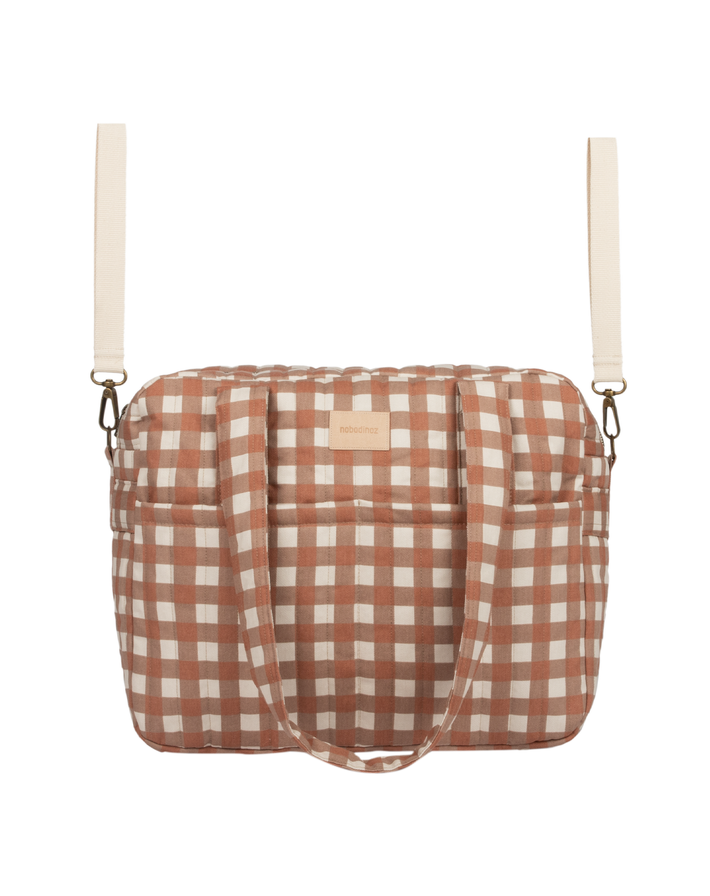 Nobodinoz Hyde Park Waterproof stroller bag - Diaper bag - Terracotta Checks - 38x33x16cm