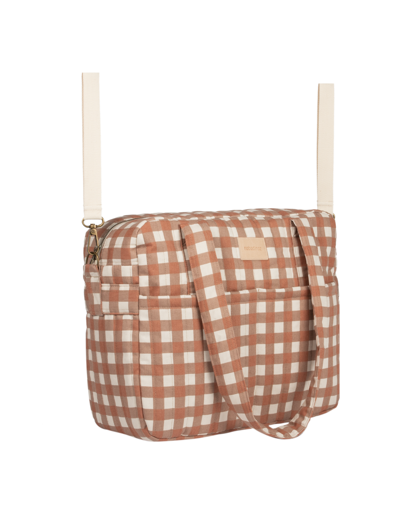 Nobodinoz Hyde Park Waterproof stroller bag - Diaper bag - Terracotta Checks - 38x33x16cm