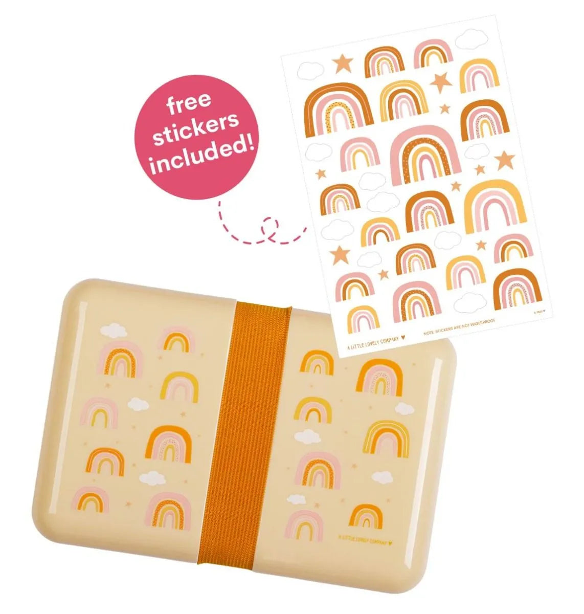 A Little Lovely Company Back to school set - Drinkfles RVS/4 Snackdozen/Lunchbox - Regenboog