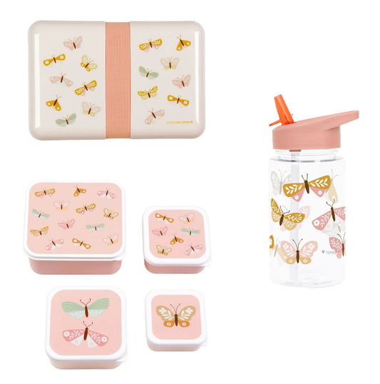 A Little Lovely Company Back to school set - Drinkfles/4 Snackdozen/Lunchbox - Vlinders