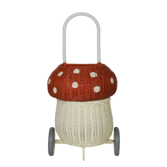 Olli Ella - Rotan Mushroom Luggy - Red / White - Mandje Op Wielen